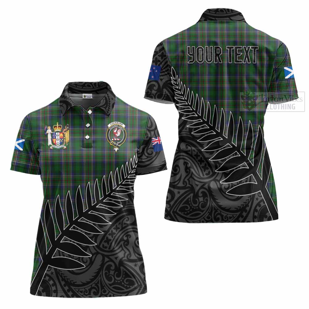 Tartan Vibes Clothing Cockburn Crest Tartan Women's Polo Shirt with New Zealand Silver Fern Half Style