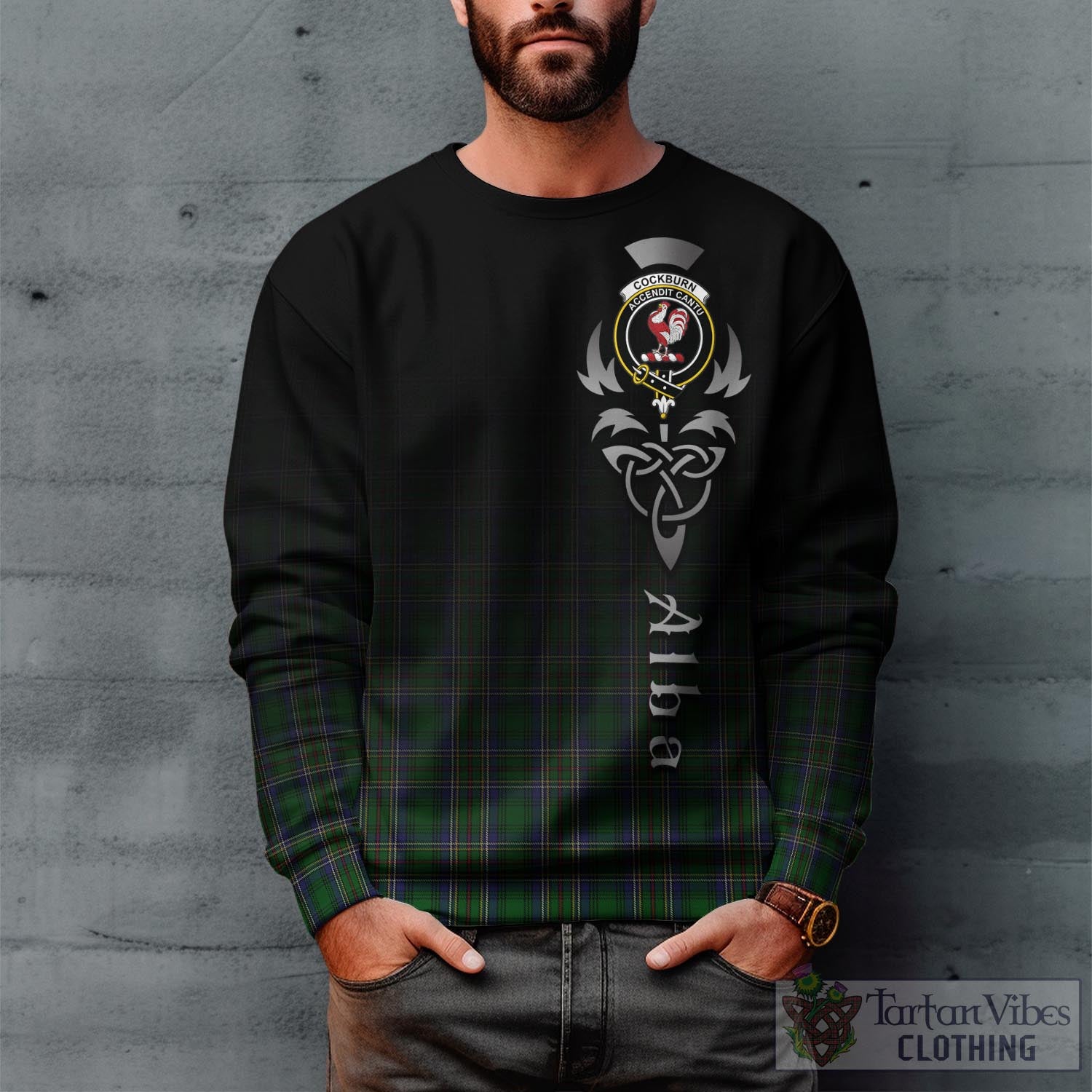 Tartan Vibes Clothing Cockburn Tartan Sweatshirt Featuring Alba Gu Brath Family Crest Celtic Inspired