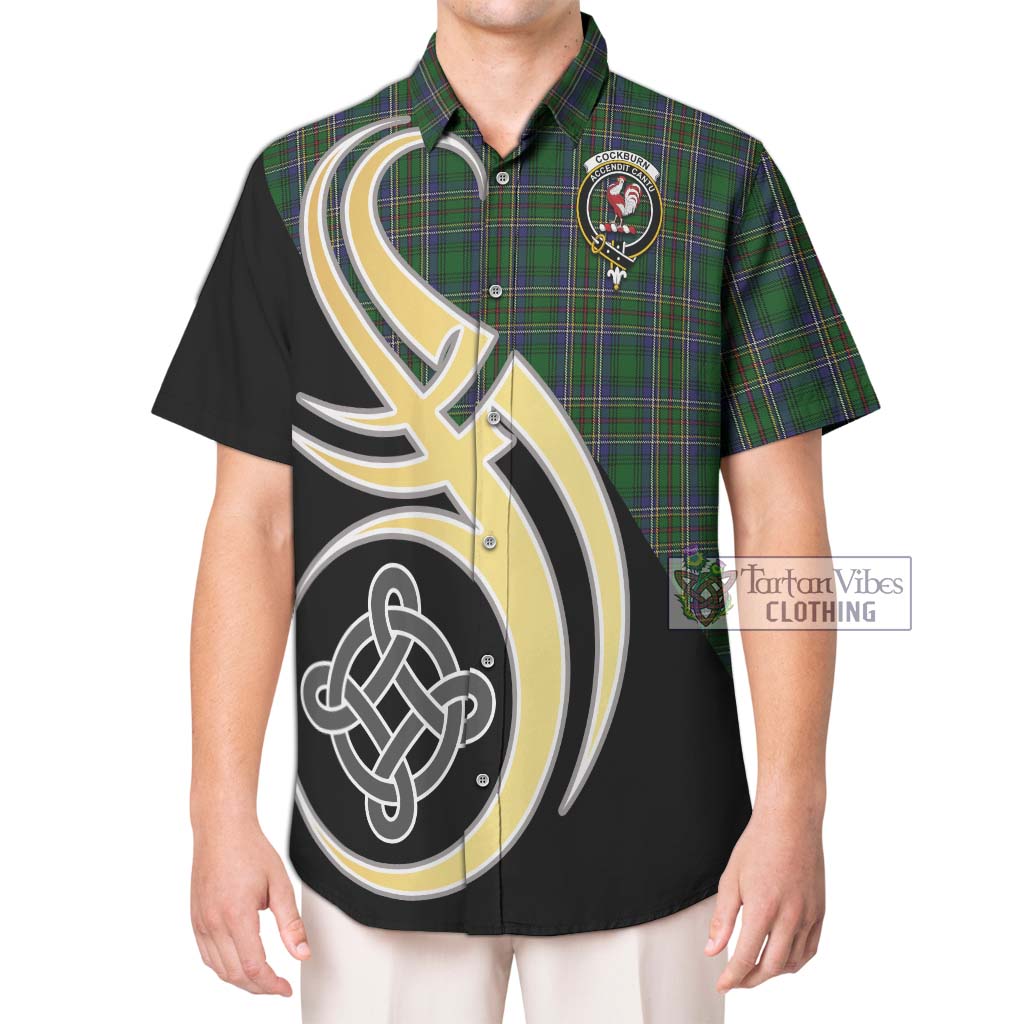 Cockburn Tartan Short Sleeve Button Shirt with Family Crest and Celtic Symbol Style Kid - Tartan Vibes Clothing