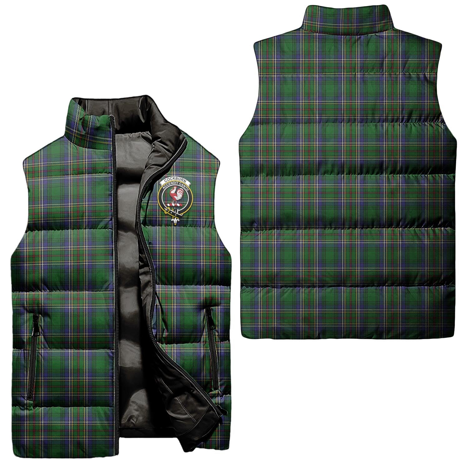 Cockburn Tartan Sleeveless Puffer Jacket with Family Crest Unisex - Tartanvibesclothing