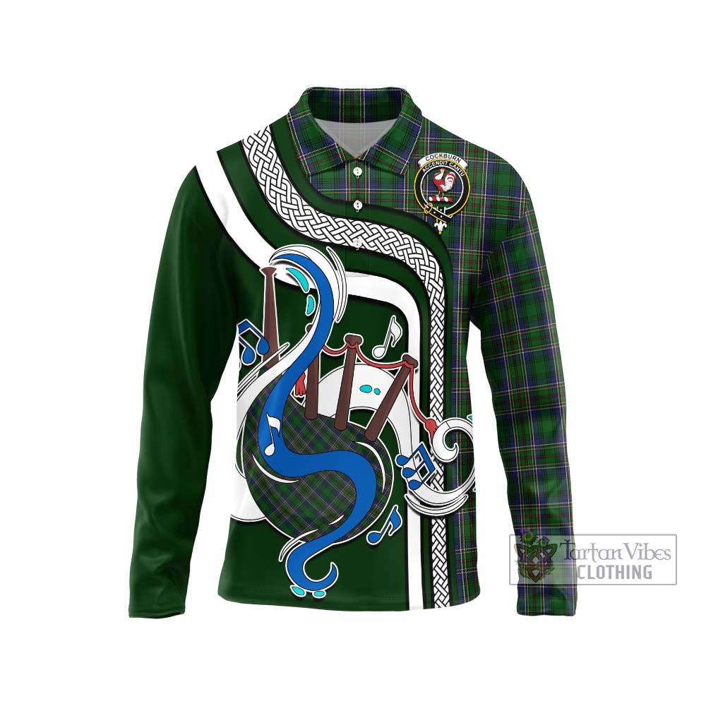 Tartan Vibes Clothing Cockburn Tartan Long Sleeve Polo Shirt with Epic Bagpipe Style