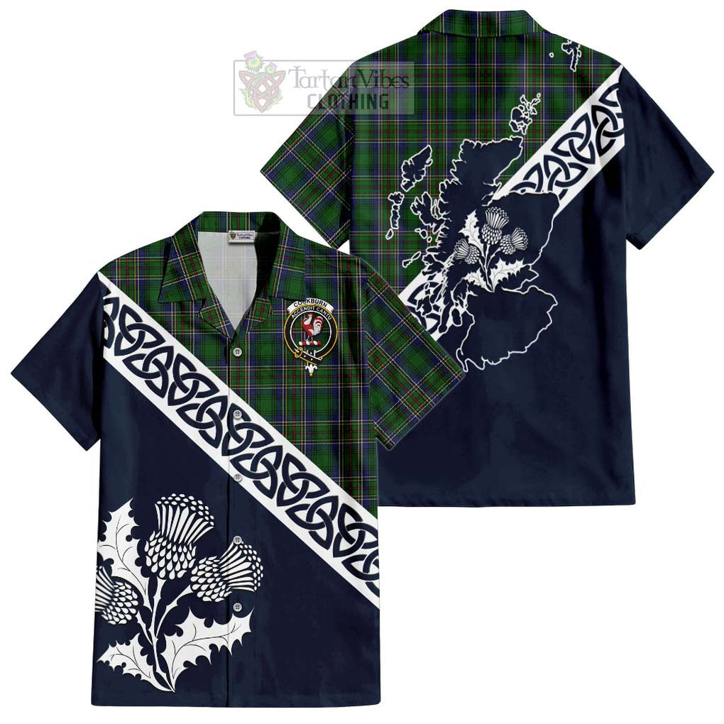 Tartan Vibes Clothing Cockburn Tartan Short Sleeve Button Shirt Featuring Thistle and Scotland Map