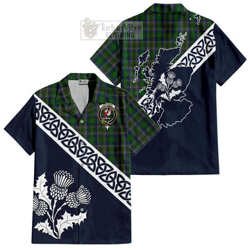 Cockburn Tartan Short Sleeve Button Shirt Featuring Thistle and Scotland Map