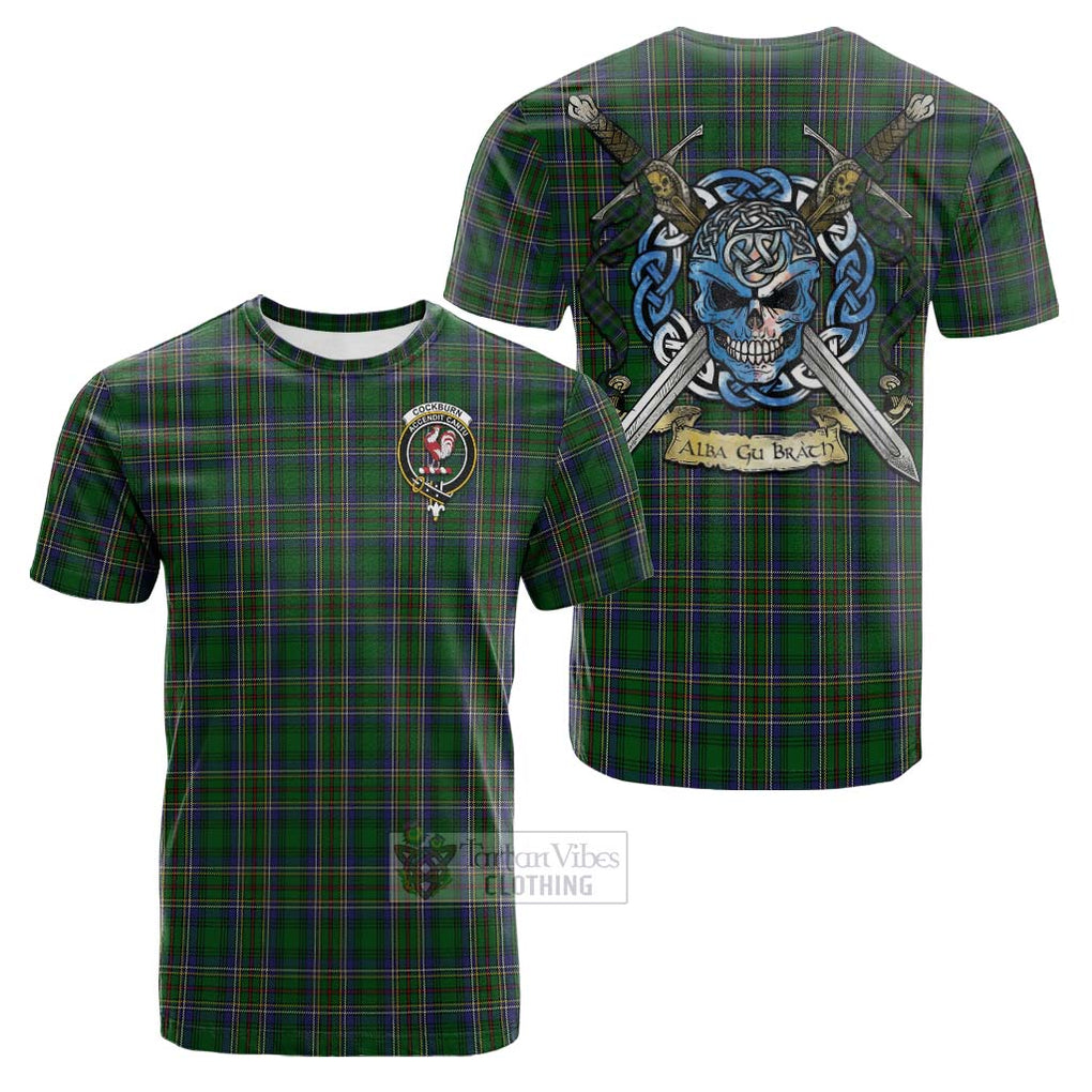 Tartan Vibes Clothing Cockburn Tartan Cotton T-shirt with Family Crest Celtic Skull Style