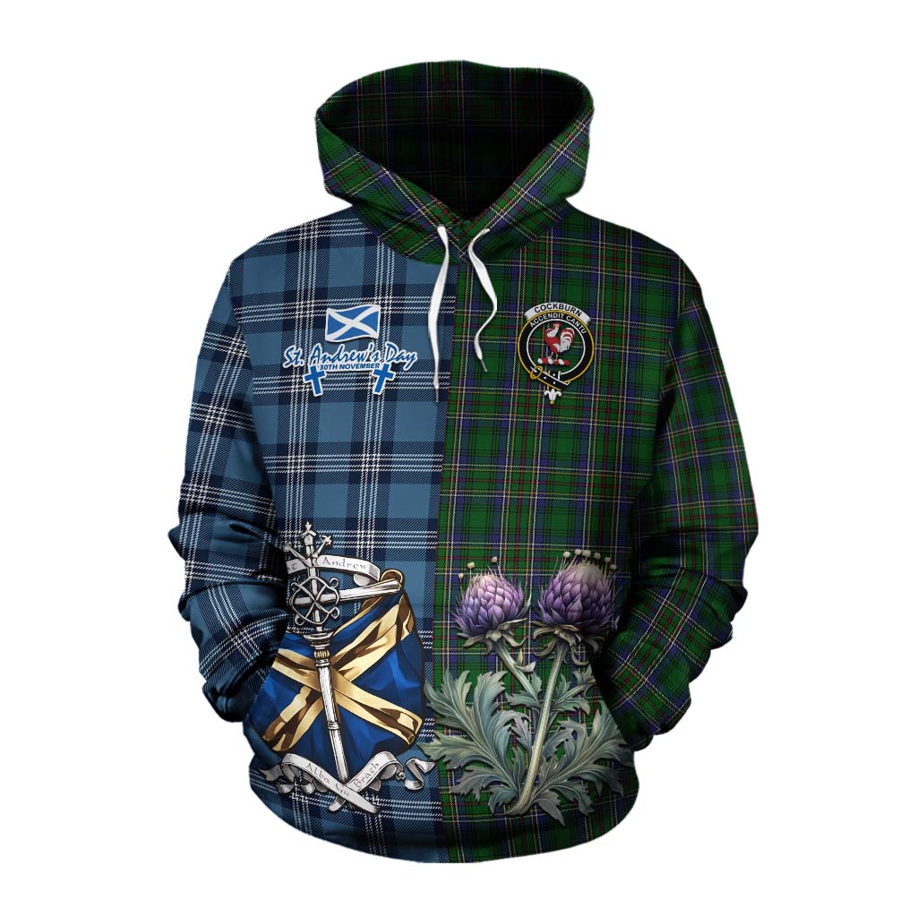 Tartan Vibes Clothing Cockburn Tartan Cotton Hoodie Happy St. Andrew's Day Half Tartan Style