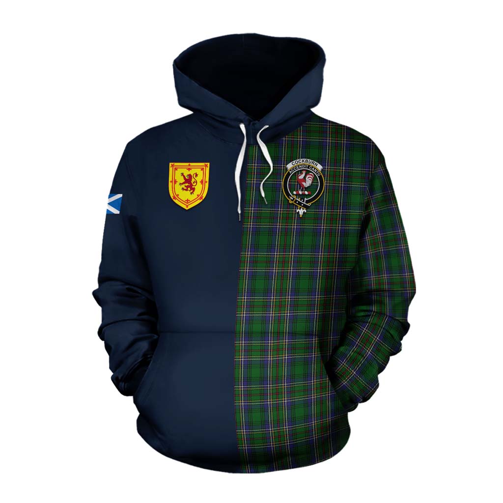 Tartan Vibes Clothing Cockburn Tartan Cotton Hoodie Alba with Scottish Lion Royal Arm Half Style