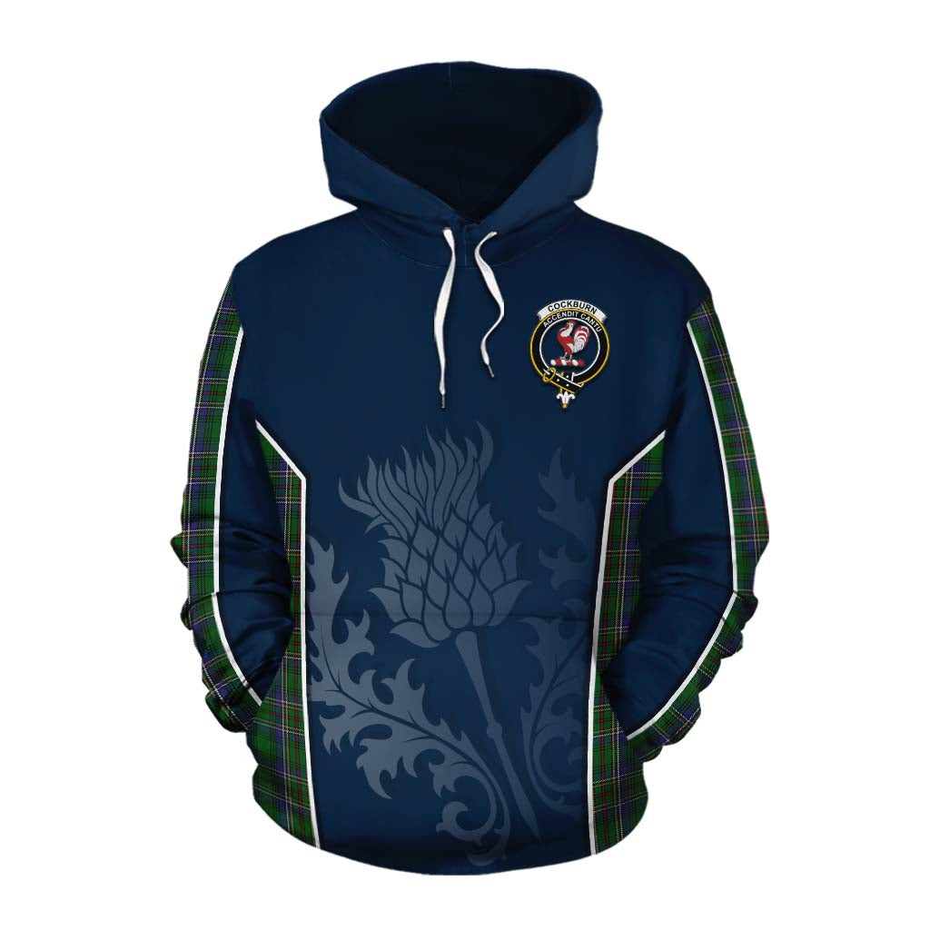 Tartan Vibes Clothing Cockburn Tartan Cotton Hoodie with Family Crest and Scottish Thistle Vibes Sport Style