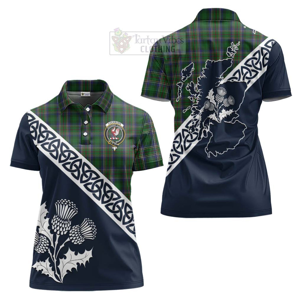 Tartan Vibes Clothing Cockburn Tartan Women's Polo Shirt Featuring Thistle and Scotland Map