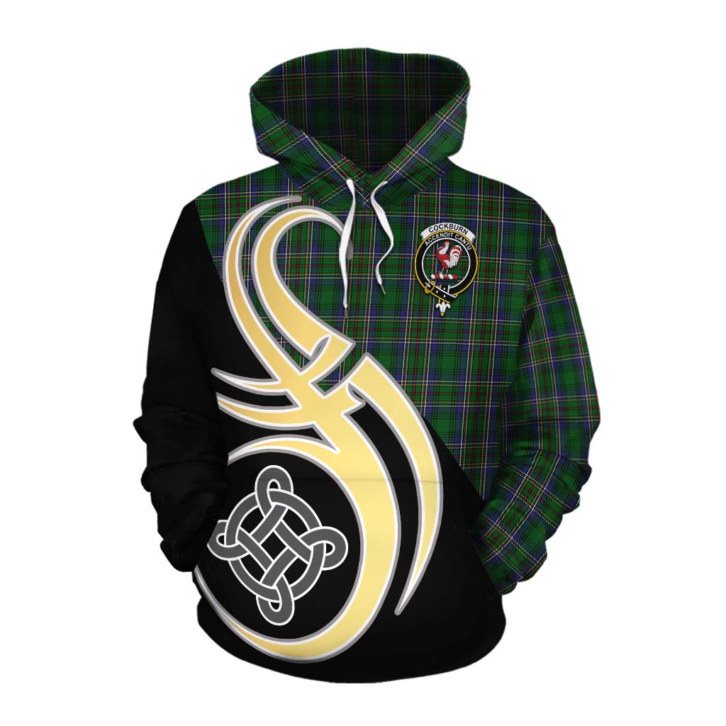 Tartan Vibes Clothing Cockburn Tartan Cotton Hoodie with Family Crest and Celtic Symbol Style