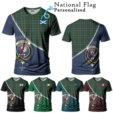 Cockburn Tartan T-Shirt with Personalised National Flag and Family Crest Half Style