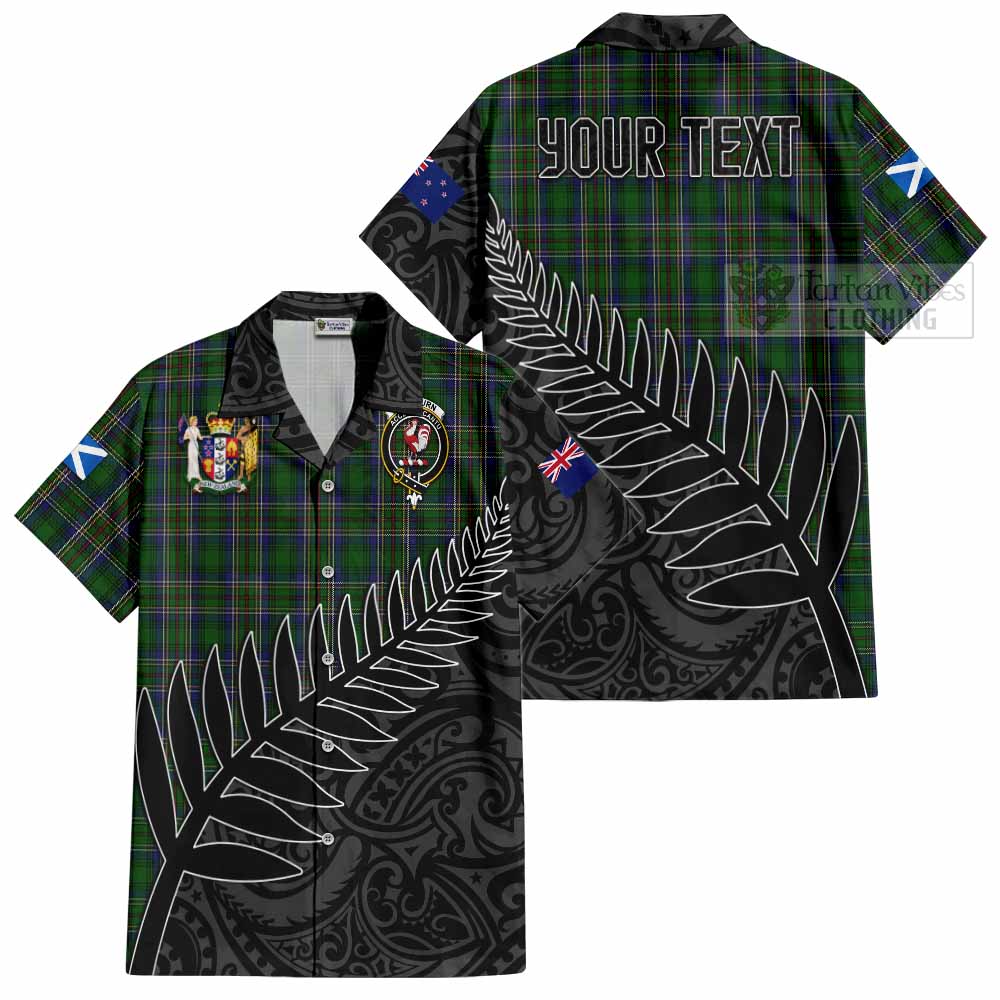 Tartan Vibes Clothing Cockburn Crest Tartan Short Sleeve Button Shirt with New Zealand Silver Fern Half Style