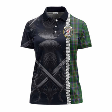 Cockburn Tartan Women's Polo Shirt with Family Crest Cross Sword Thistle Celtic Vibes