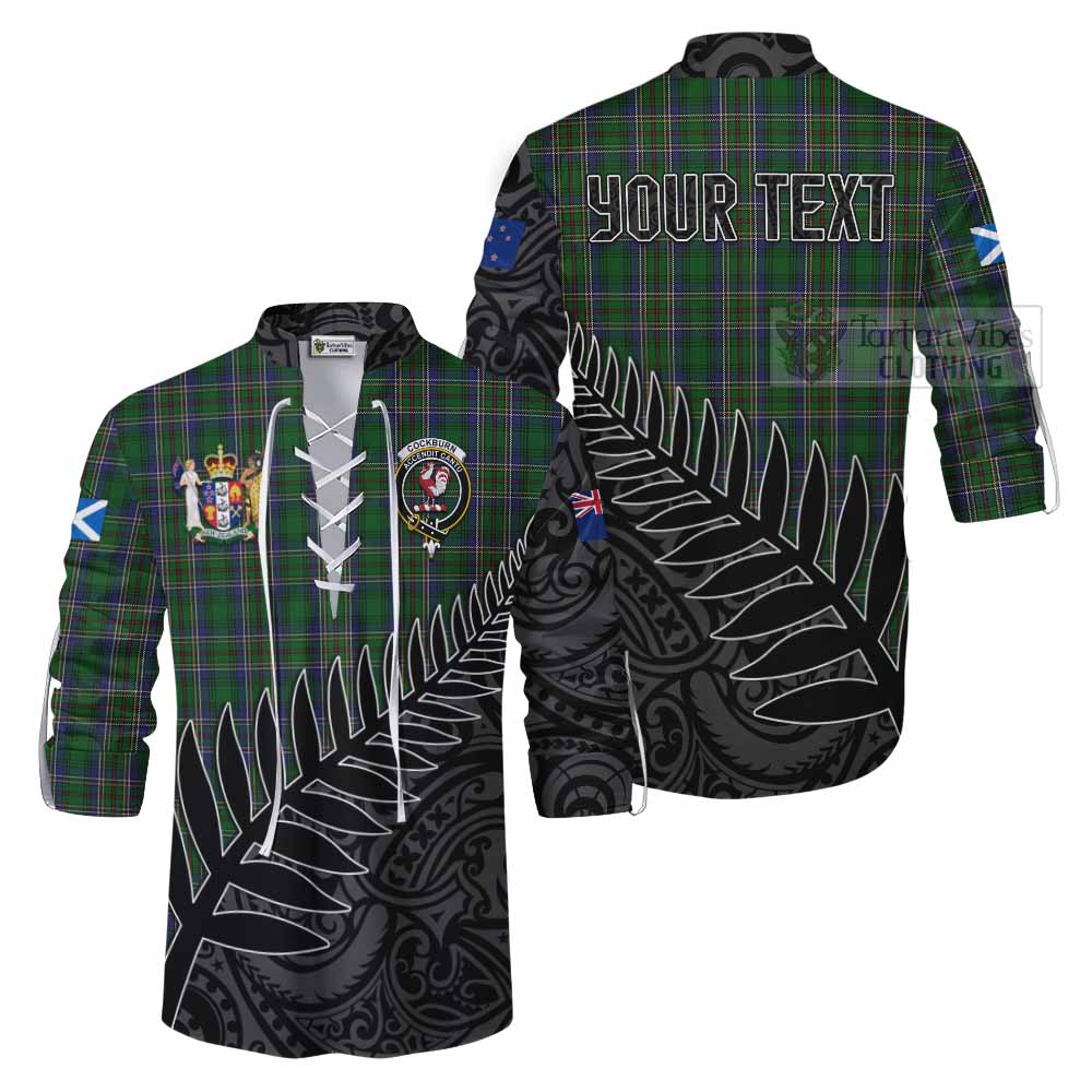 Tartan Vibes Clothing Cockburn Crest Tartan Ghillie Kilt Shirt with New Zealand Silver Fern Half Style