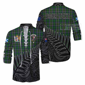 Cockburn Crest Tartan Ghillie Kilt Shirt with New Zealand Silver Fern Half Style