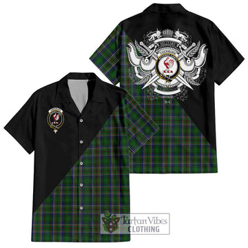 Cockburn Tartan Short Sleeve Button Shirt with Family Crest and Military Logo Style