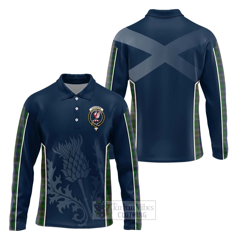 Tartan Vibes Clothing Cockburn Tartan Long Sleeve Polo Shirt with Family Crest and Scottish Thistle Vibes Sport Style