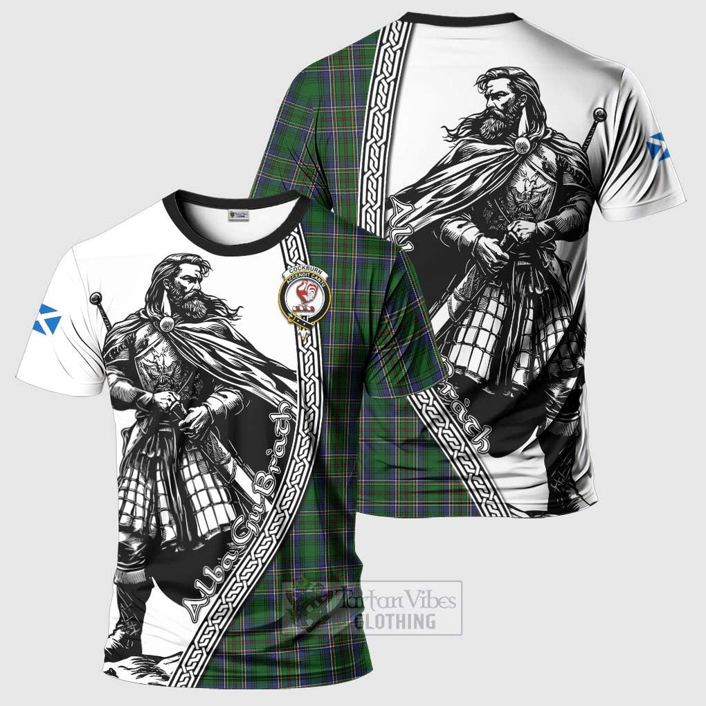 Tartan Vibes Clothing Cockburn Tartan Clan Crest T-Shirt with Highlander Warrior Celtic Style