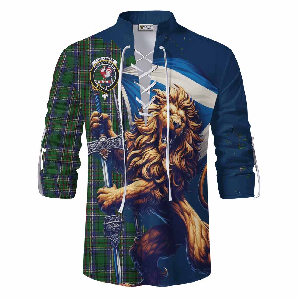 Tartan Vibes Clothing Cockburn Tartan Family Crest Ghillie Kilt Shirt with Scottish Majestic Lion