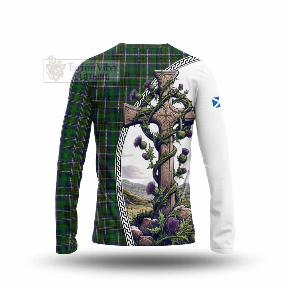 Tartan Vibes Clothing Cockburn Tartan Long Sleeve T-Shirt with Family Crest and St. Andrew's Cross Accented by Thistle Vines