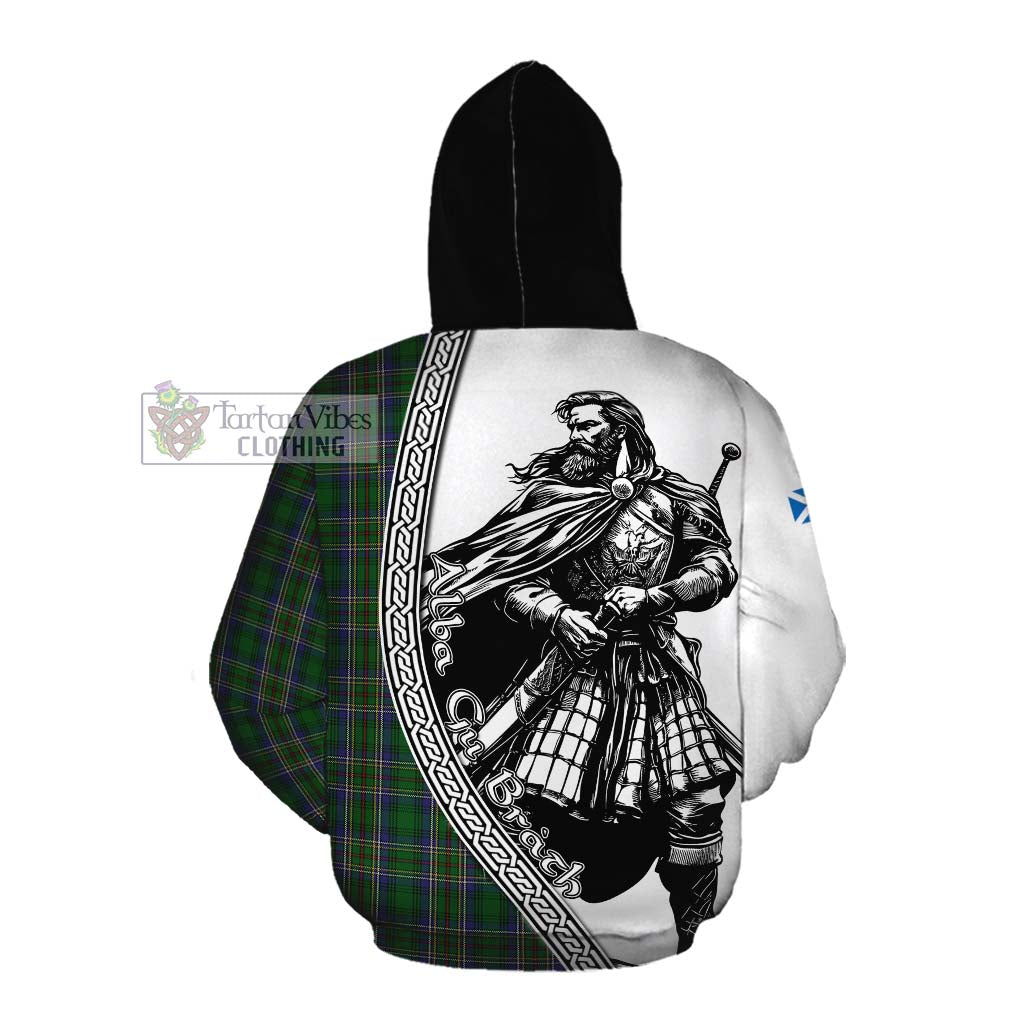 Tartan Vibes Clothing Cockburn Tartan Clan Crest Cotton Hoodie with Highlander Warrior Celtic Style