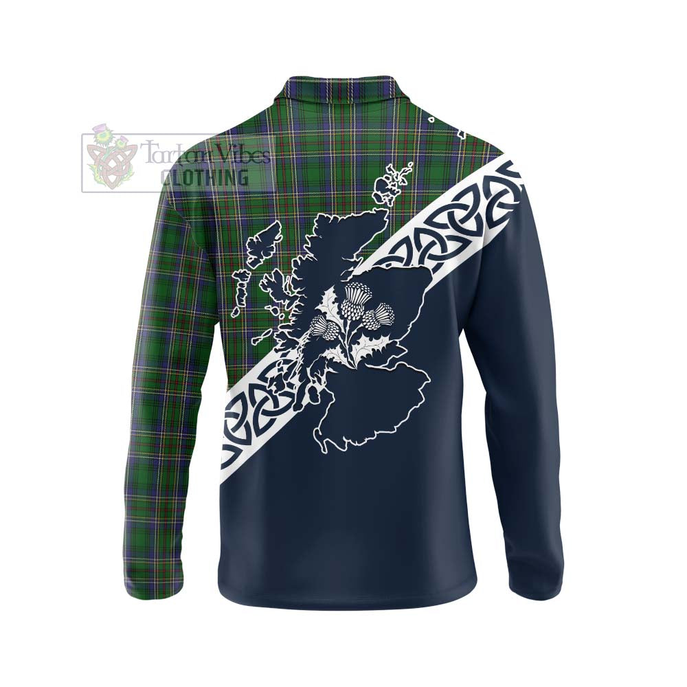 Tartan Vibes Clothing Cockburn Tartan Long Sleeve Polo Shirt Featuring Thistle and Scotland Map