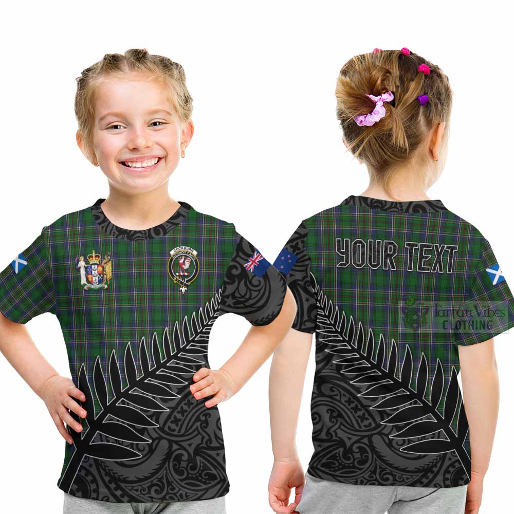 Tartan Vibes Clothing Cockburn Crest Tartan Kid T-Shirt with New Zealand Silver Fern Half Style