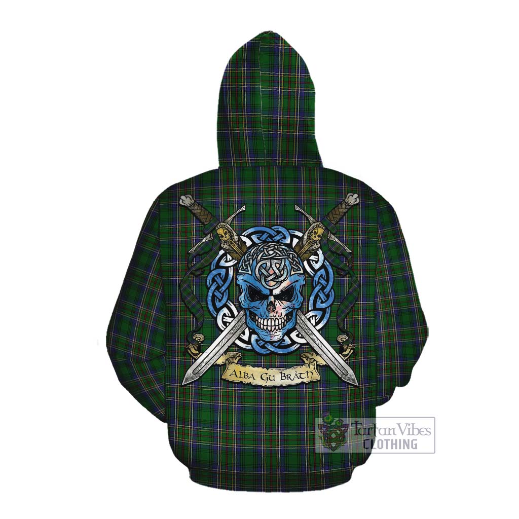 Tartan Vibes Clothing Cockburn Tartan Cotton Hoodie with Family Crest Celtic Skull Style