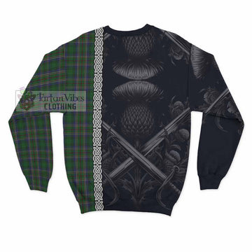 Cockburn Tartan Sweatshirt with Family Crest Cross Sword Thistle Celtic Vibes