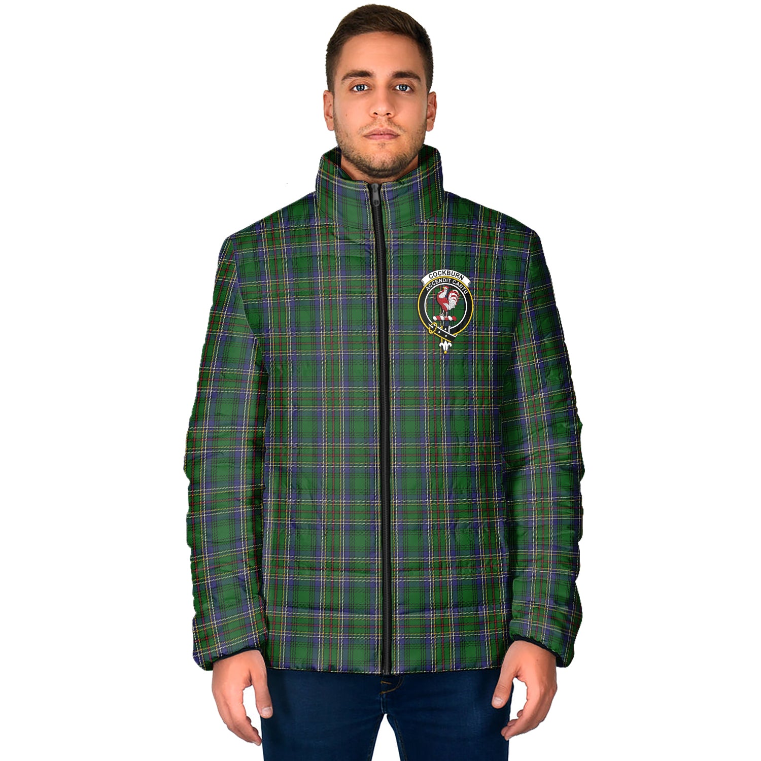 Cockburn Tartan Padded Jacket with Family Crest - Tartan Vibes Clothing