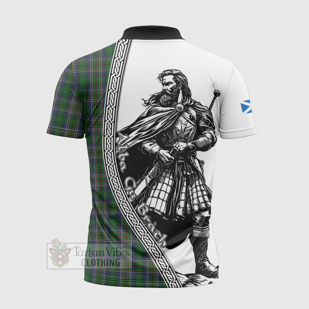 Tartan Vibes Clothing Cockburn Tartan Clan Crest Zipper Polo Shirt with Highlander Warrior Celtic Style