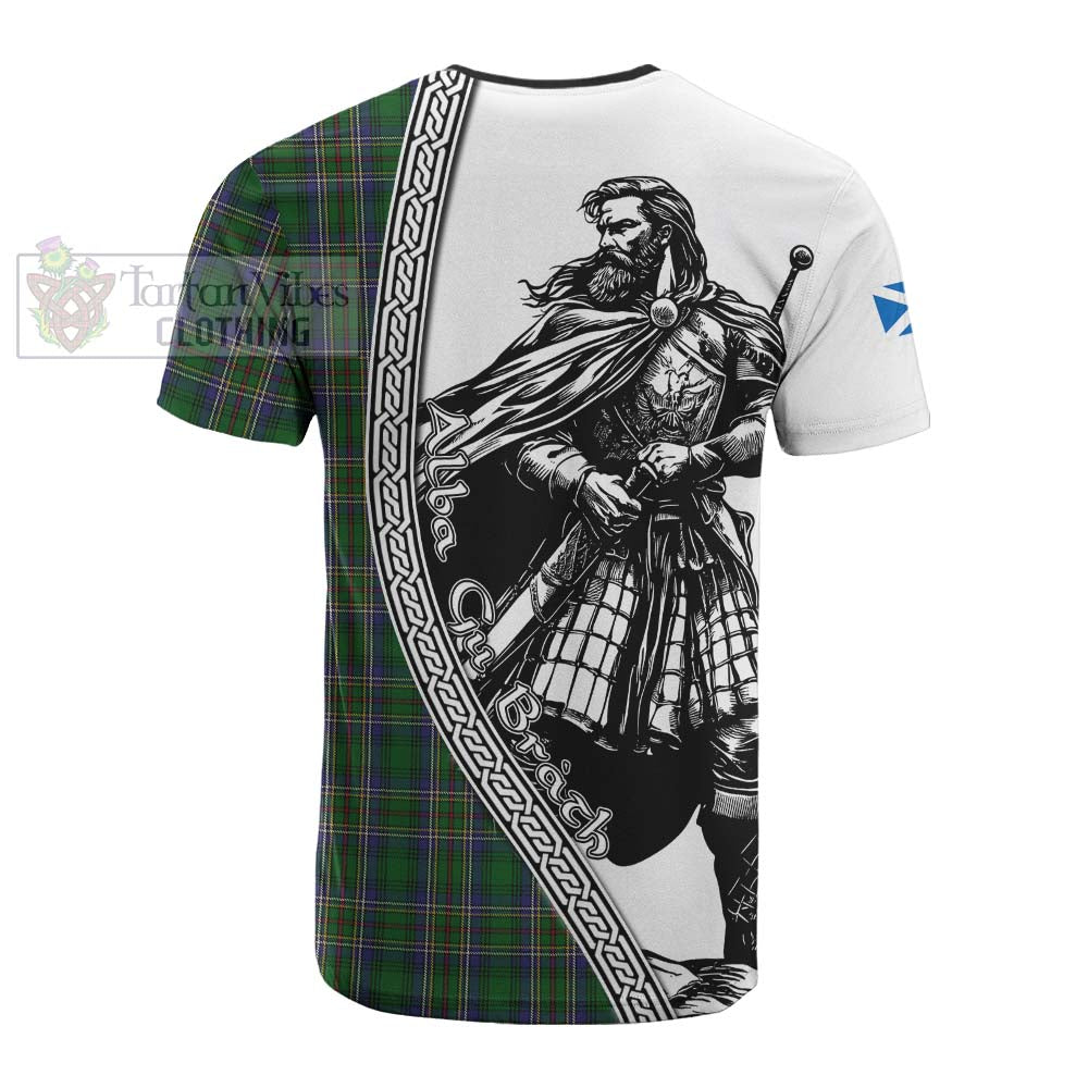 Cockburn Tartan Clan Crest Cotton T-shirt with Highlander Warrior Celtic Style