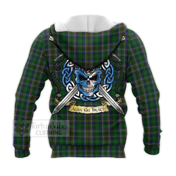 Cockburn Tartan Knitted Hoodie with Family Crest Celtic Skull Style