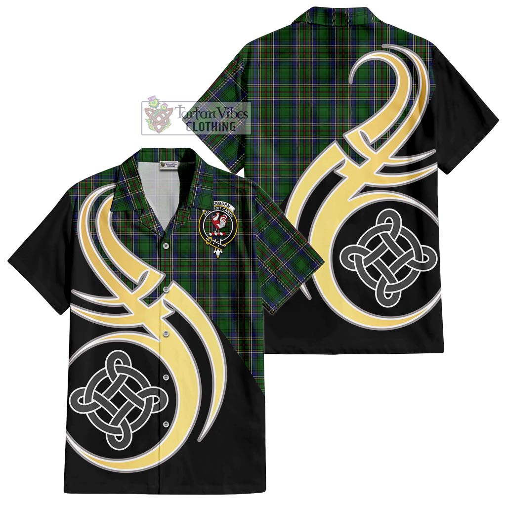 Cockburn Tartan Short Sleeve Button Shirt with Family Crest and Celtic Symbol Style - Tartan Vibes Clothing