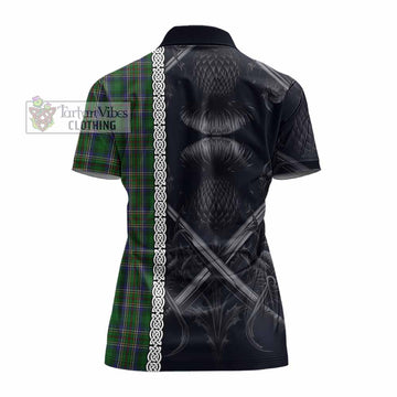 Cockburn Tartan Women's Polo Shirt with Family Crest Cross Sword Thistle Celtic Vibes