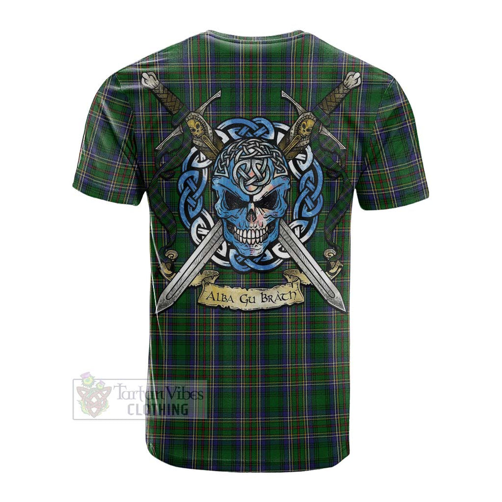 Tartan Vibes Clothing Cockburn Tartan Cotton T-shirt with Family Crest Celtic Skull Style