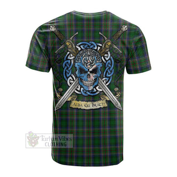 Cockburn Tartan Cotton T-shirt with Family Crest Celtic Skull Style