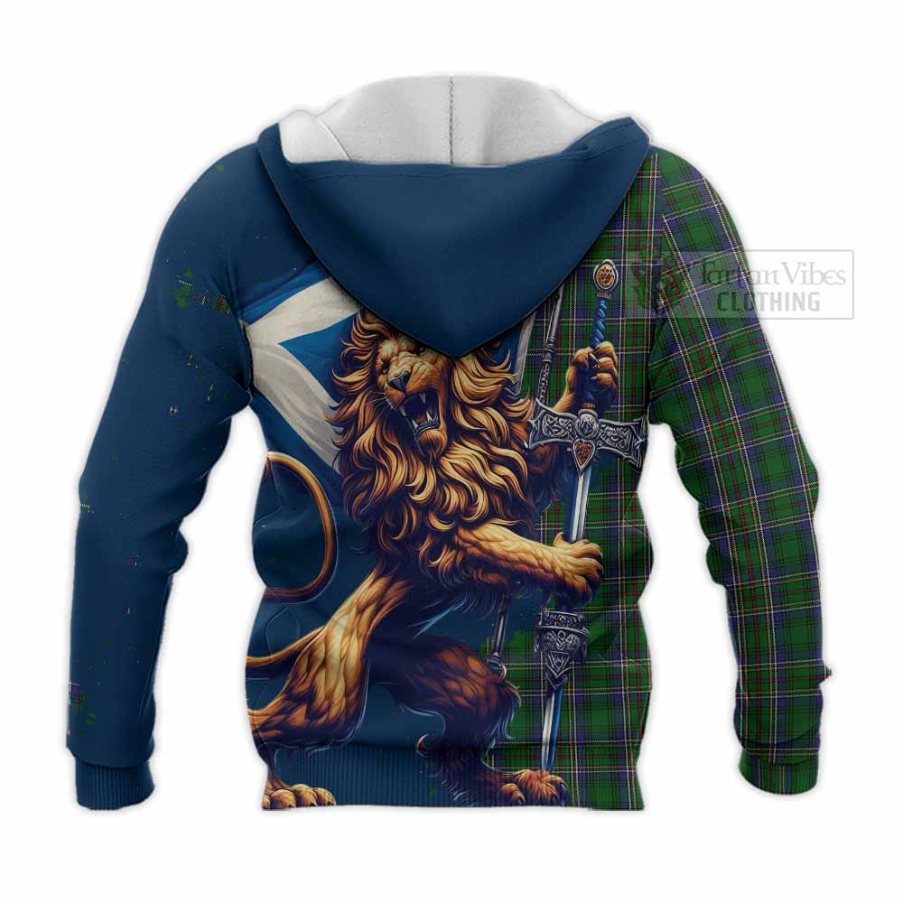 Tartan Vibes Clothing Cockburn Tartan Family Crest Knitted Hoodie with Scottish Majestic Lion