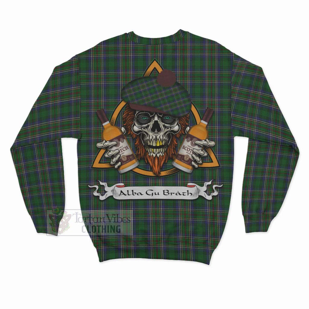 Tartan Vibes Clothing Cockburn Tartan Sweatshirt with Family Crest and Bearded Skull Holding Bottles of Whiskey