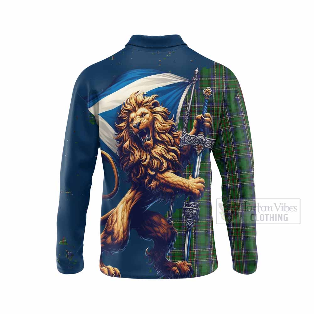 Tartan Vibes Clothing Cockburn Tartan Family Crest Long Sleeve Polo Shirt with Scottish Majestic Lion