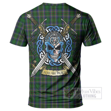 Cockburn Tartan T-Shirt with Family Crest Celtic Skull Style