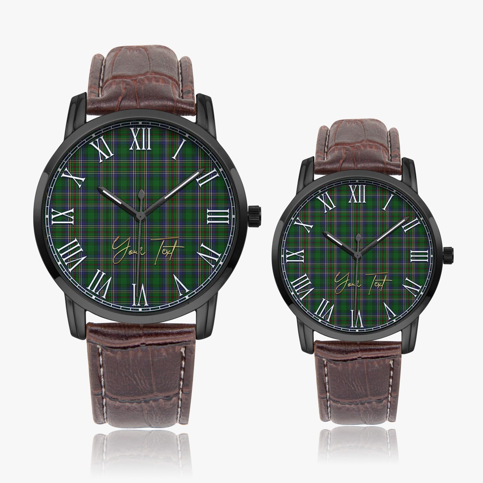 Cockburn Tartan Personalized Your Text Leather Trap Quartz Watch Wide Type Black Case With Brown Leather Strap - Tartanvibesclothing