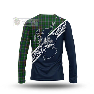 Cockburn Tartan Long Sleeve T-Shirt Featuring Thistle and Scotland Map