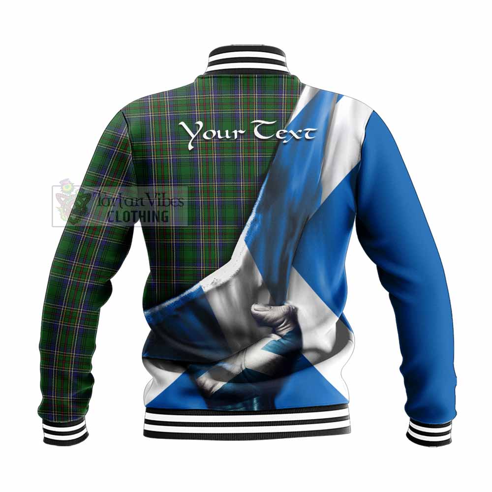 Tartan Vibes Clothing Cockburn Tartan Baseball Jacket with Family Crest Scotland Patriotic Style