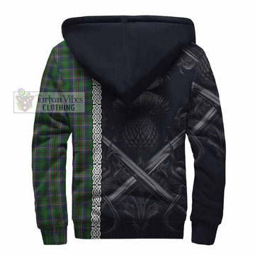 Cockburn Tartan Sherpa Hoodie with Family Crest Cross Sword Thistle Celtic Vibes