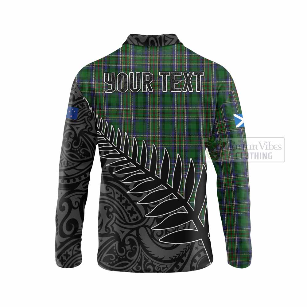 Tartan Vibes Clothing Cockburn Crest Tartan Long Sleeve Polo Shirt with New Zealand Silver Fern Half Style