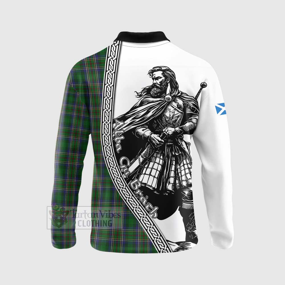 Tartan Vibes Clothing Cockburn Tartan Clan Crest Long Sleeve Polo Shirt with Highlander Warrior Celtic Style