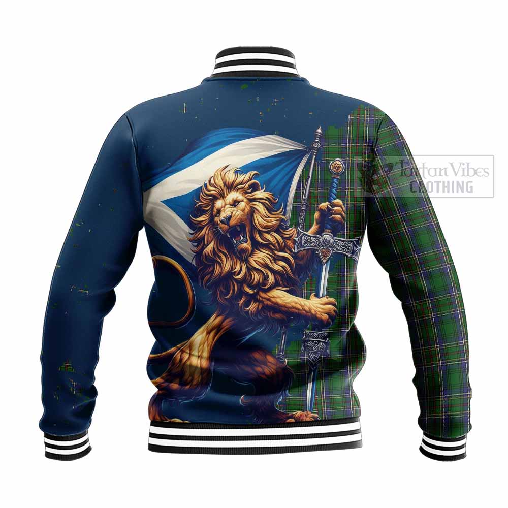 Tartan Vibes Clothing Cockburn Tartan Family Crest Baseball Jacket with Scottish Majestic Lion