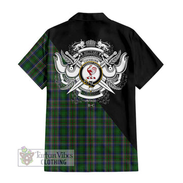 Cockburn Tartan Short Sleeve Button Shirt with Family Crest and Military Logo Style