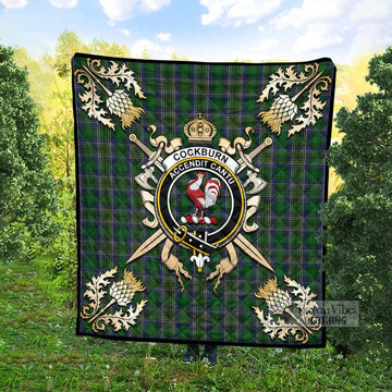 Cockburn Tartan Quilt with Family Crest and Scottish Golden Courage Shield