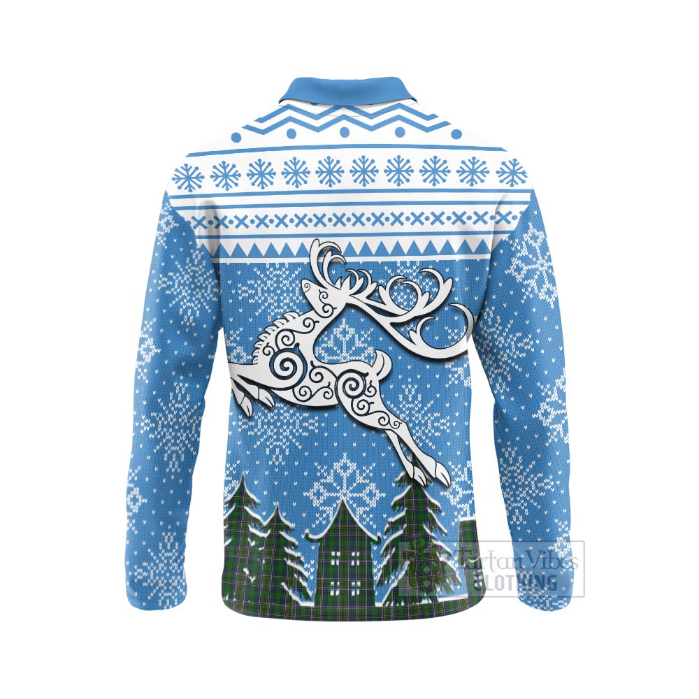 Tartan Vibes Clothing Cockburn Clan Christmas Long Sleeve Polo Shirt Celtic Reindeer Style